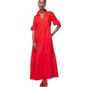 Chico's Women's Linen Eyelet Tiered Sundress Red US 4